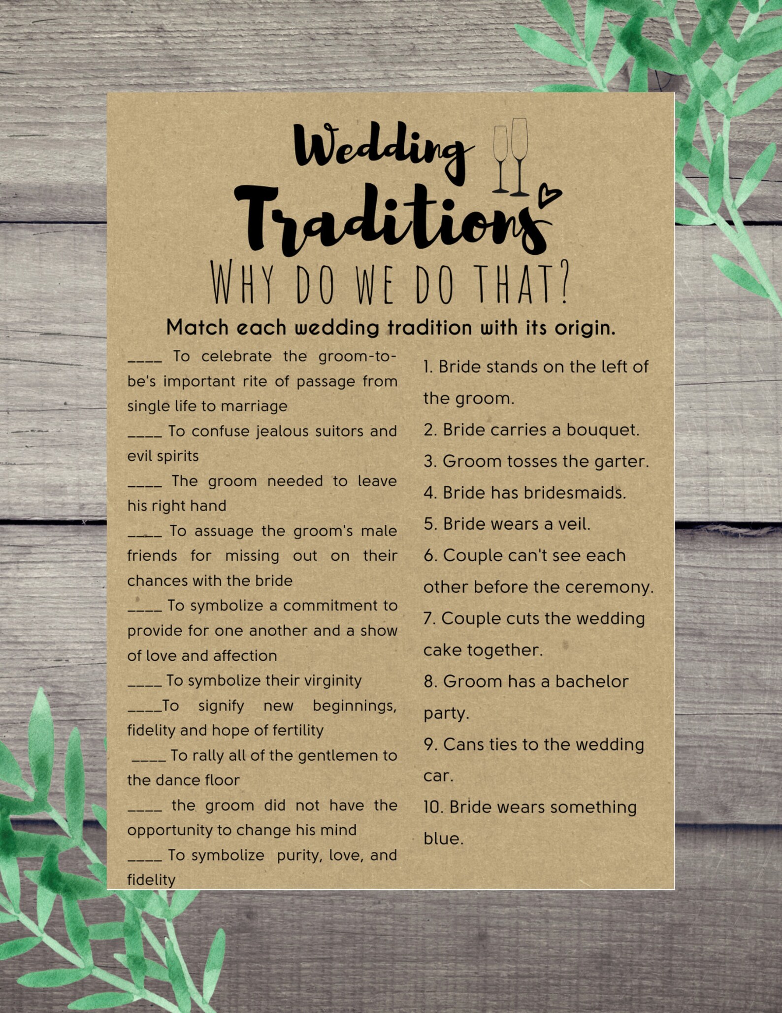 Wedding Traditions Why Do We Do That Bridal Shower Game Etsy