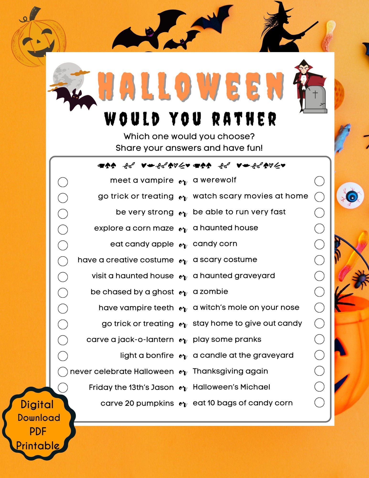 Halloween Would You Rather Questions {Free Printable} - Play Party