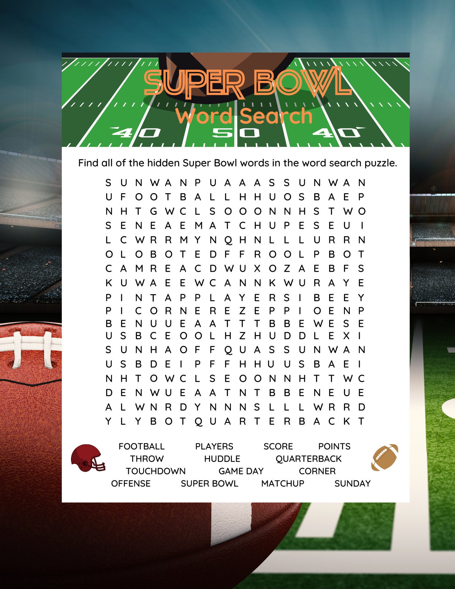 super bowl word search football party trivia super bowl etsy