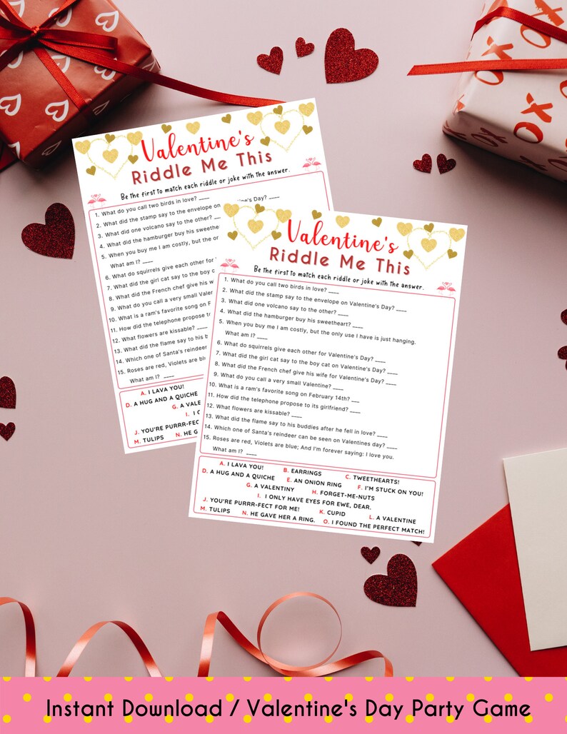 Valentine's Day Riddle Me This Game Valentine's Day Quiz Valentines Printable Game Galentine's