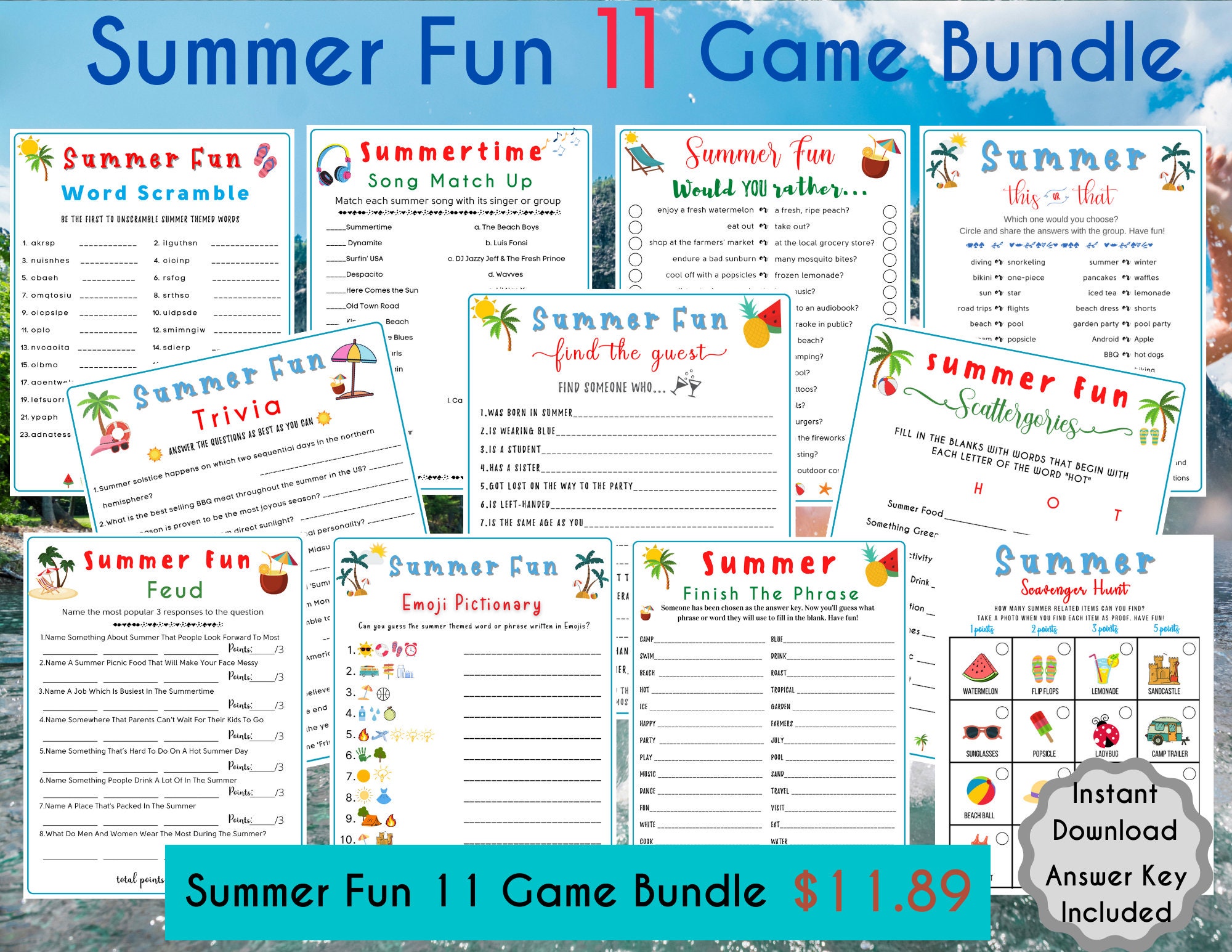 Camping Think Fast Game Fun Printable Camping Quiz Game Campsite Game