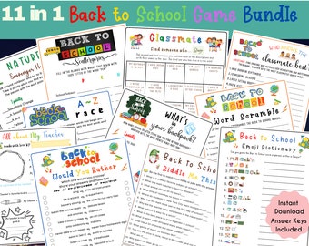 11 in 1 Back to School Printable Game Bundle | Popular Games for Kids | First Day of School Game | Get to Know Activity l Best Selling Games