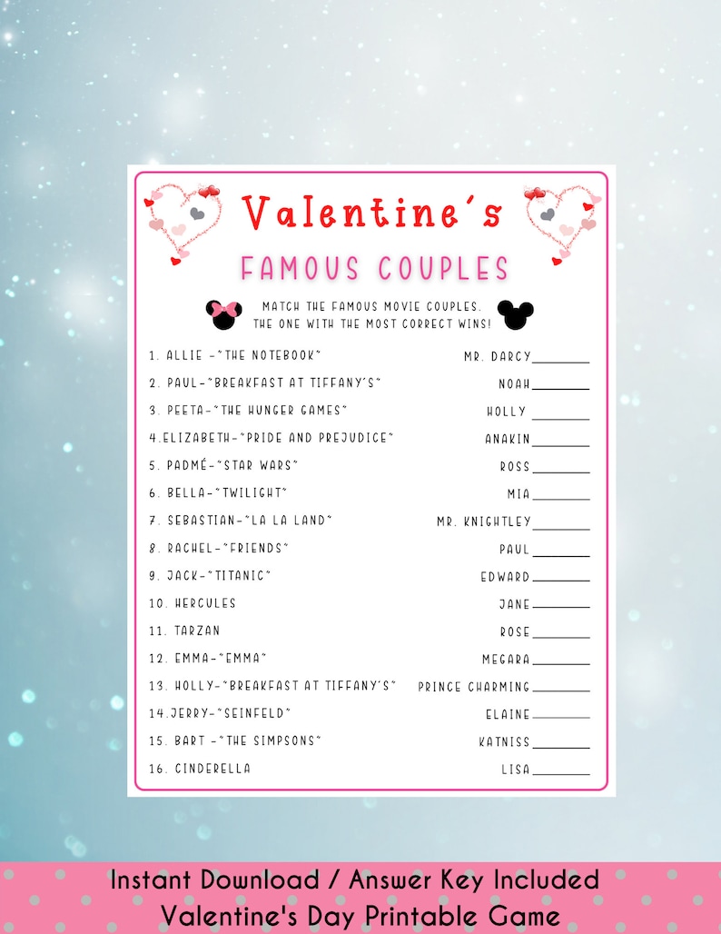 Valentine's Famous Couples Game Fun Valentine's Day - Etsy