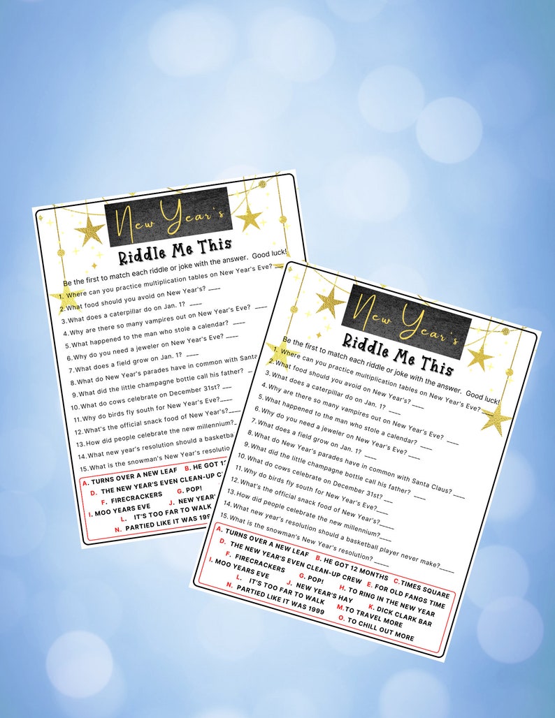 New Years Riddle Me This Game New Years Printable Game Etsy