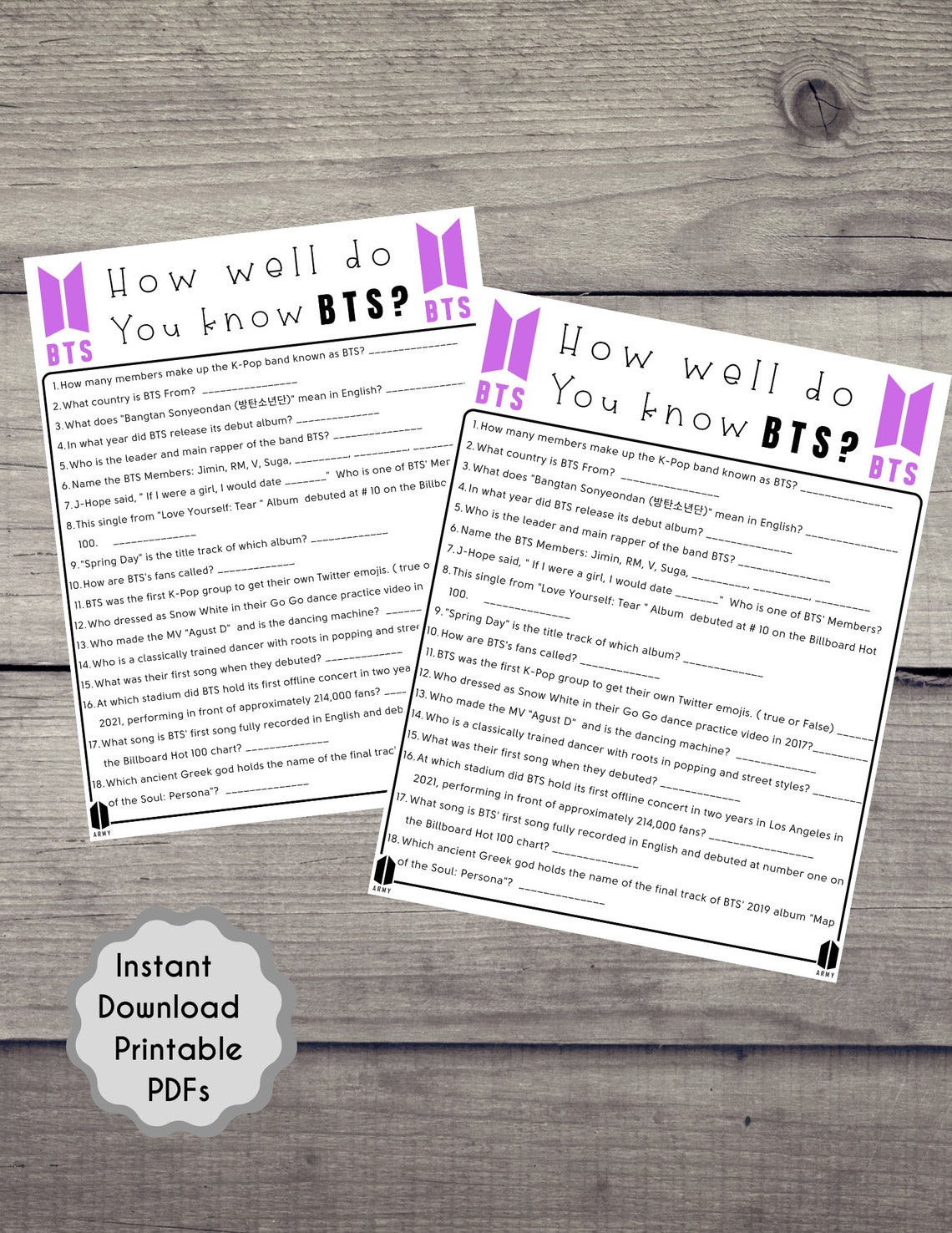 How Well Do You Know BTS Game, Printable Bts Trivia Game, BTS Fans, BTS ...