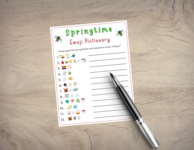 Spring Emoji Pictionary Printable Game Fun Spring Party Games Spring