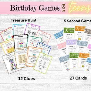 Spaß Indoor Geburtstagsspiele für Jugendliche, Schatzsuche Spiel 12 Hinweise und 5 zweites Spiel 27 Karten, Pyjama Party Spiele für Alter 12, 13, 14, 15, 16