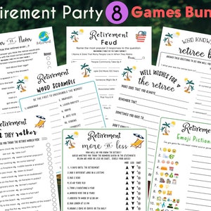 8 in 1 Retirement Party Game Bundle | Printable Office Games, Family Retirement Party Games, Retirement Wishes for Retiree, Instant Download