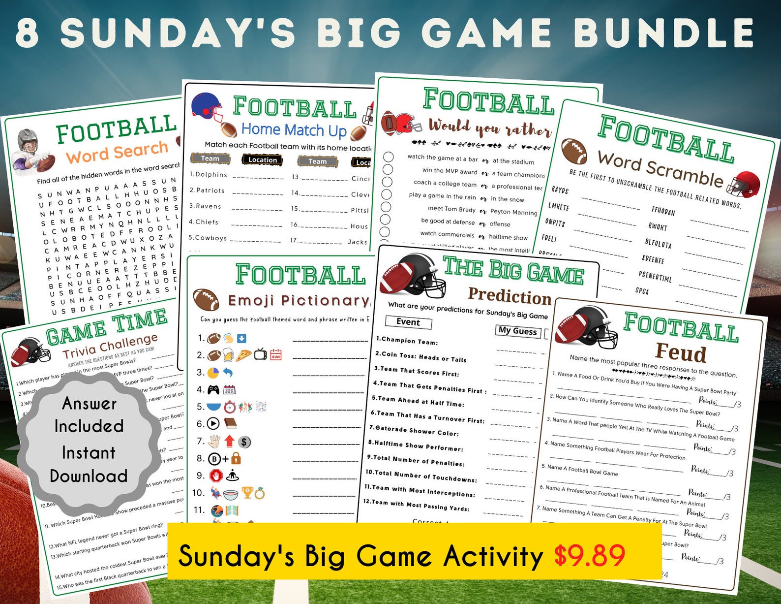 Football Squares Game Football Grids Super Bowl Squares Game Printable