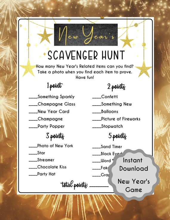 New Years Scavenger Hunt Game Printable New Year's Eve 