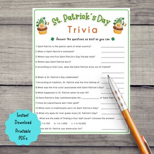 St. Patrick's Day Trivia Game St. Patrick's Day Game for Kids & Adults St. Patrick's Fun Party Game St. Patrick's Classroom Activity image 3