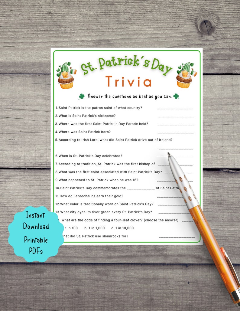 St. Patrick's Day Trivia Game St. Patrick's Day Game for Kids & Adults St. Patrick's Fun Party Game St. Patrick's Classroom Activity image 3