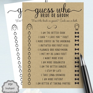 Guess Who Bride or Groom Bridal Shower Game, Printable, Bride &amp; Groom ...
