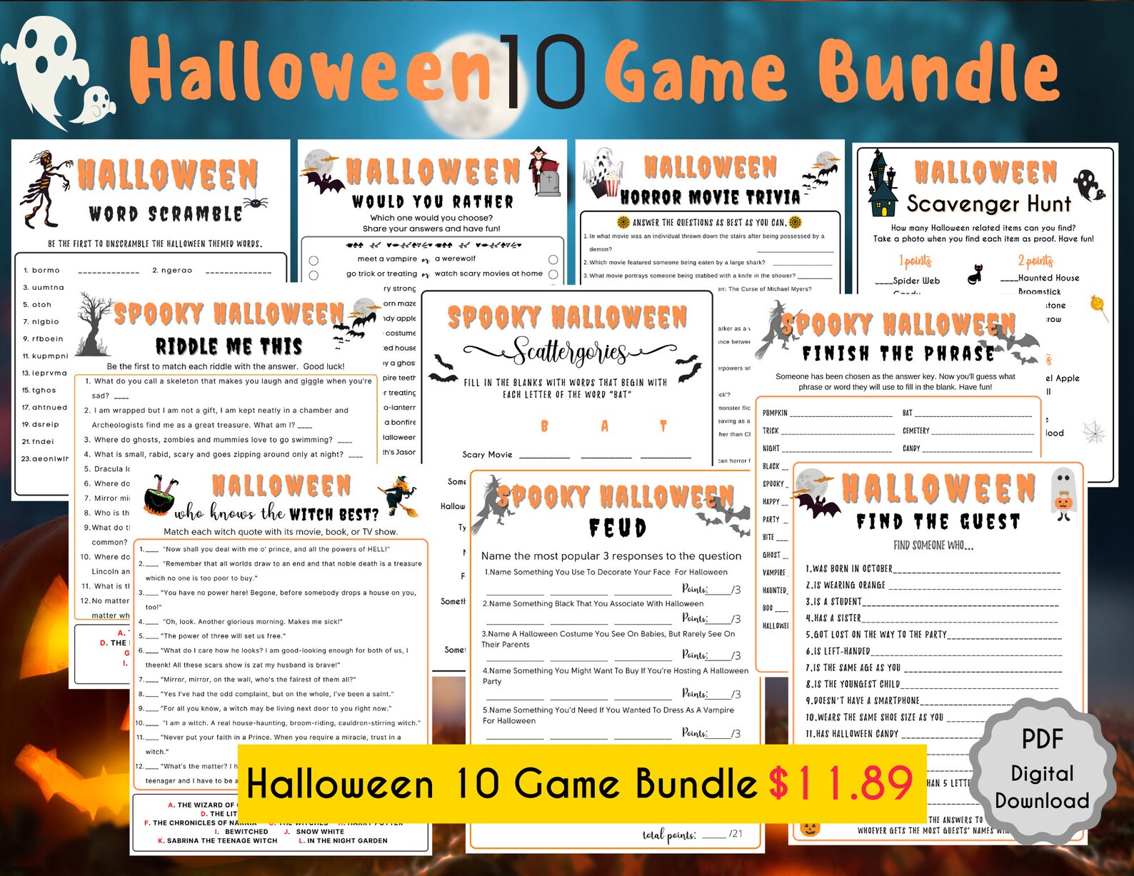 Halloween Phobia Match up Printable Game for Kids Adults Halloween ...