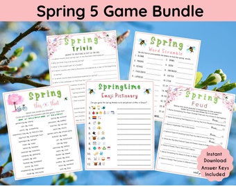 5 Spring Printable Game Bundle | Fun Spring Party Games | Springtime Activities for Kids & Adults | Office Party game  | School Activities