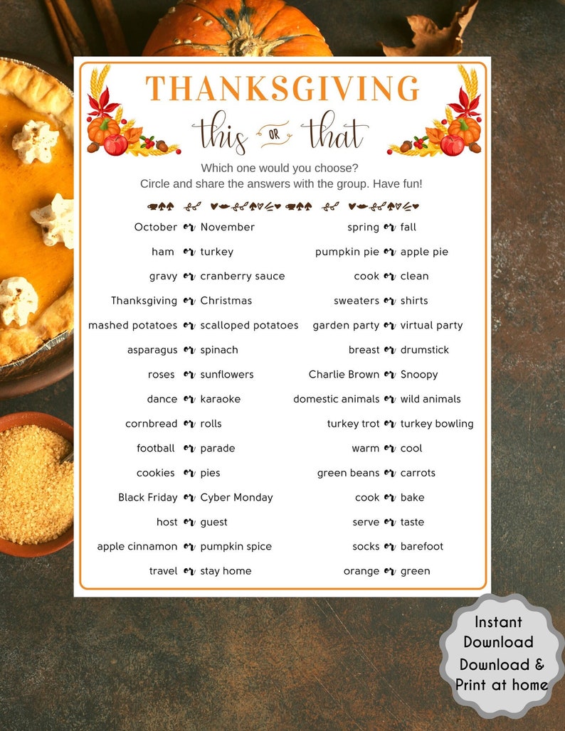 Thanksgiving Party Game Printable Thanksgiving Game for Kids - Etsy