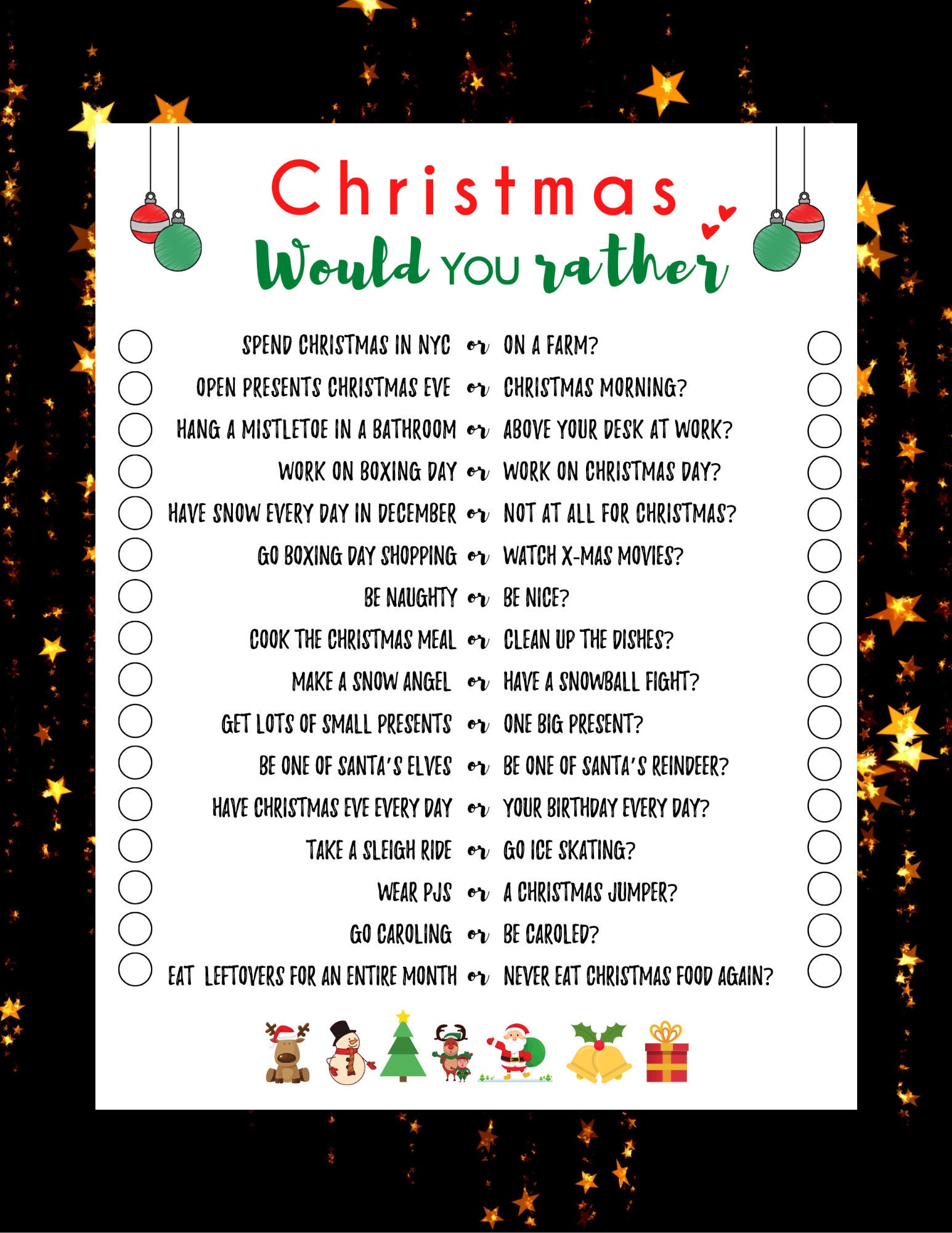 Would You Rather Game Christmas Party Game Christmas Etsy