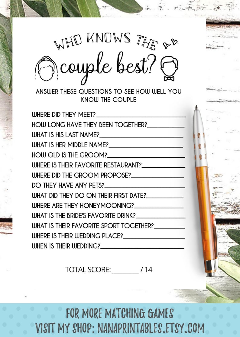 Who Knows The Couple Best Bridal Shower Game, Printable, download, Bride & Groom Party, Fun Activities, Brunch Games, Rustic White, PDF image 2