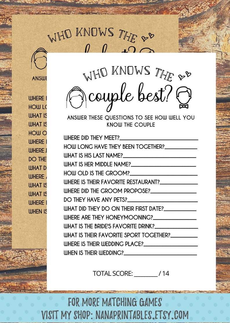 Who Knows The Couple Best Bridal Shower Game, Printable, download, Bride & Groom Party, Fun Activities, Brunch Games, Rustic White, PDF image 5