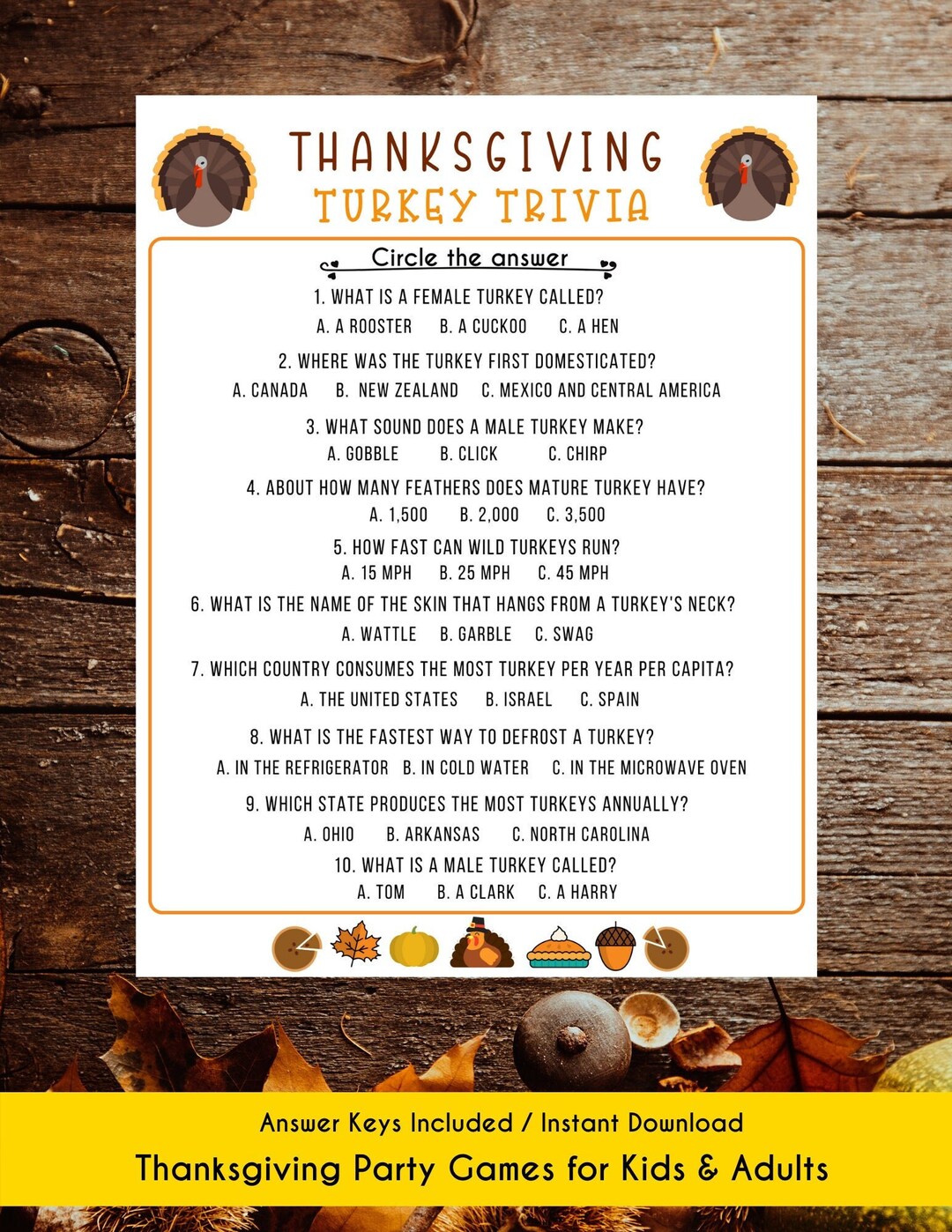 Thanksgiving Game Printable Thanksgiving Party Game for Kids Adults ...