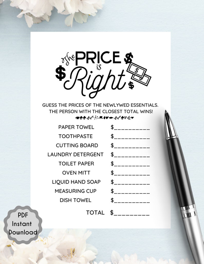 The Price is Right Bridal Shower Game Printable Instant - Etsy
