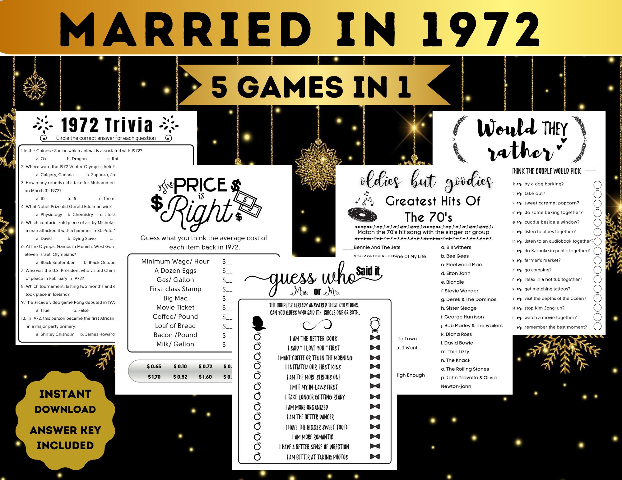 Year 1972 Wedding Anniversary Printable Games 51st - Etsy New Zealand Year 1972 Wedding Anniversary Printable Games 51st - Etsy New Zealand