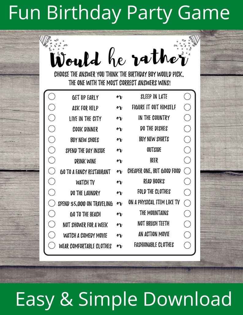 45th Birthday Trivia Printable 25th Would He Rather Birthday Game 30th Adult Birthday Boy Party Game 20th Games For Men 40th 35th Party Favors Paper Party Supplies Dalasmaker Se