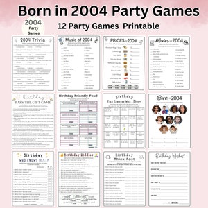 Born in 2004 Birthday Games Bundle 21st Birthday Party games 2004 Trivia Fun Printable DIGITAL Minimalist Party Game for Her Him Men Woman