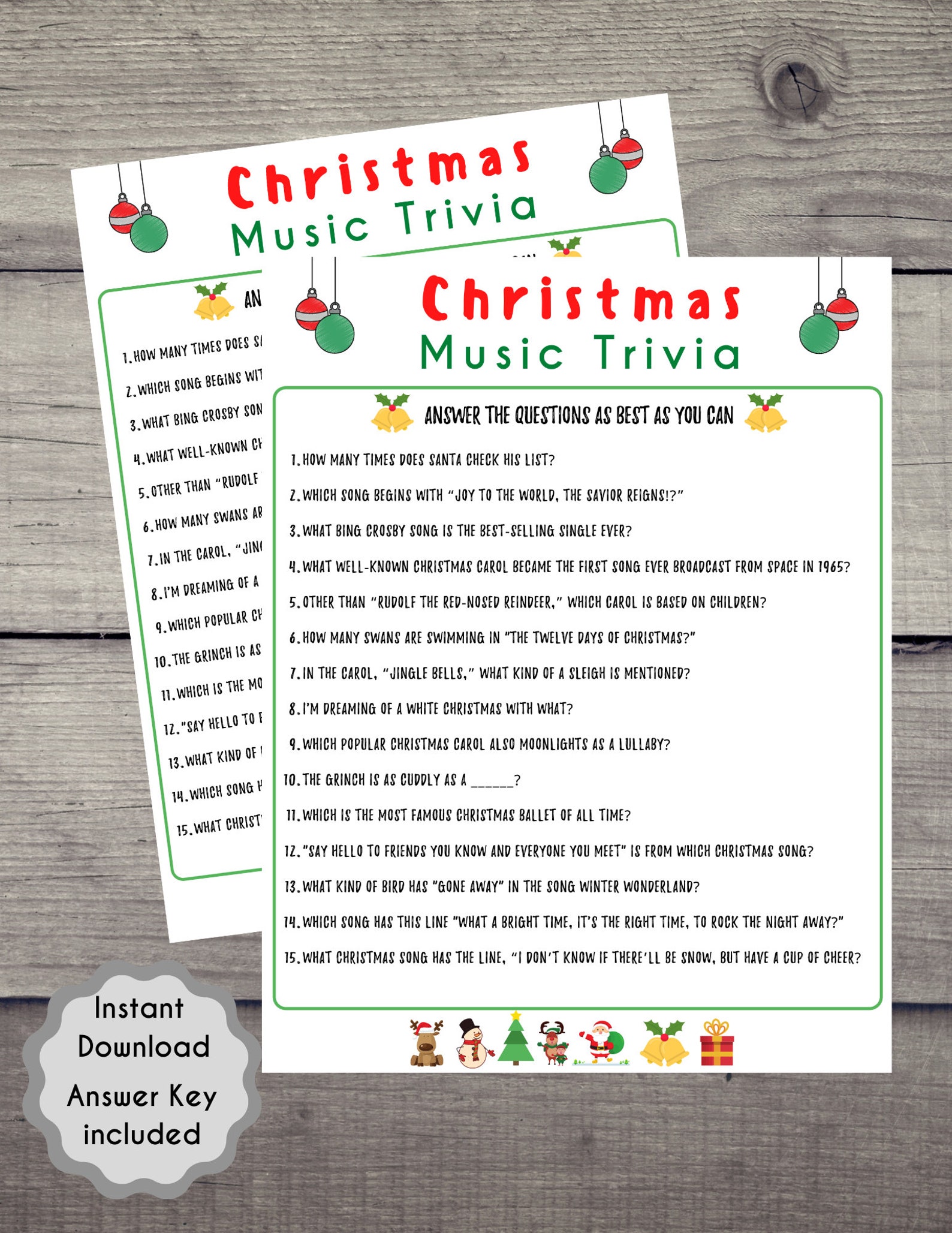 Christmas Music Trivia Game, Holiday Party Game, Christmas Printable ...