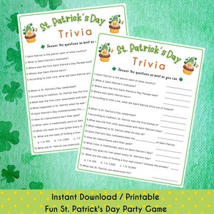 St. Patrick's Day Trivia Game St. Patrick's Day Game for Kids & Adults St. Patrick's Fun Party Game St. Patrick's Classroom Activity image 2