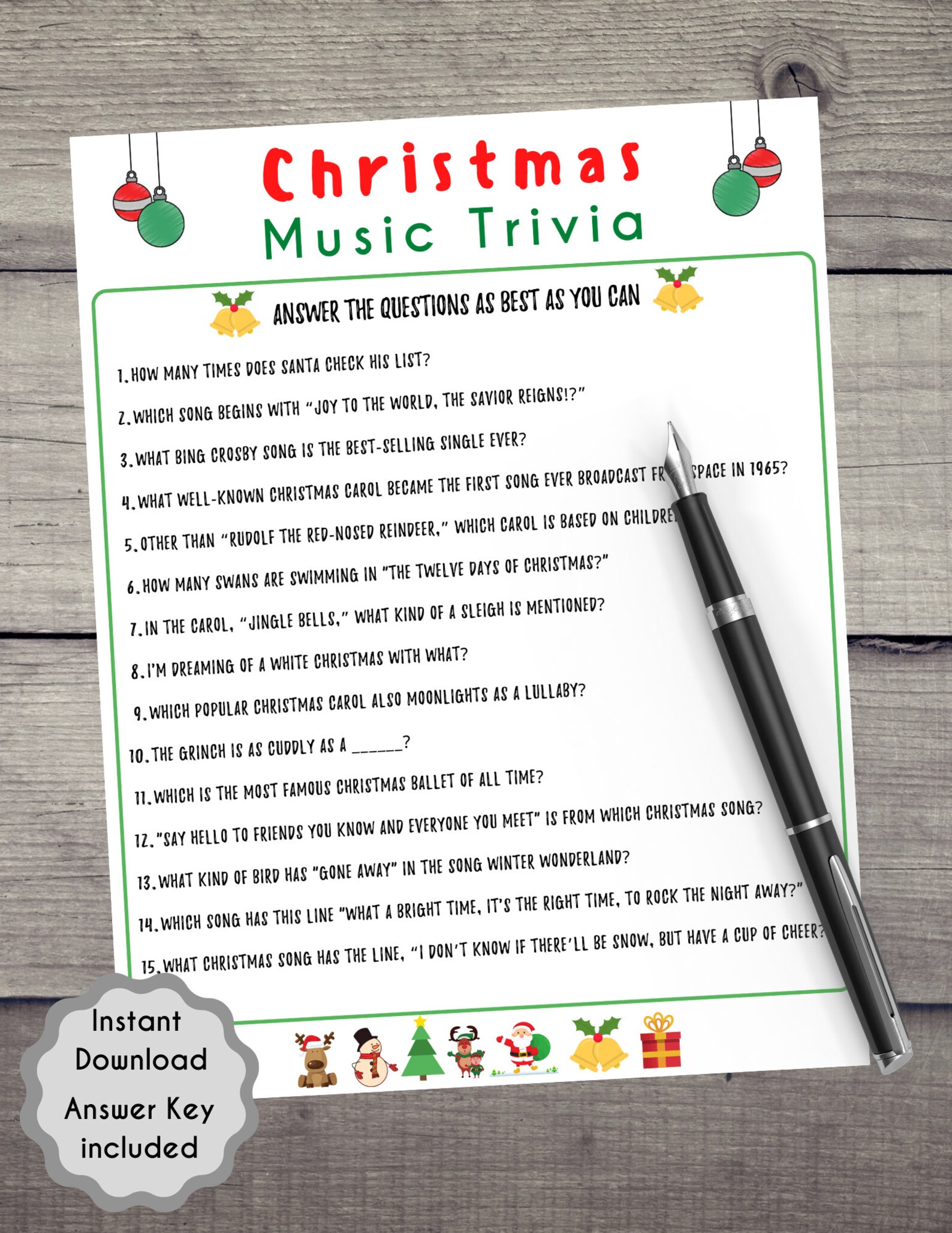 Christmas Music Trivia Game Holiday Party Game Christmas - Etsy