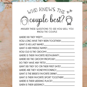 Who Knows The Couple Best Bridal Shower Game, Printable, download, Bride & Groom Party, Fun Activities, Brunch Games, Rustic White, PDF image 4