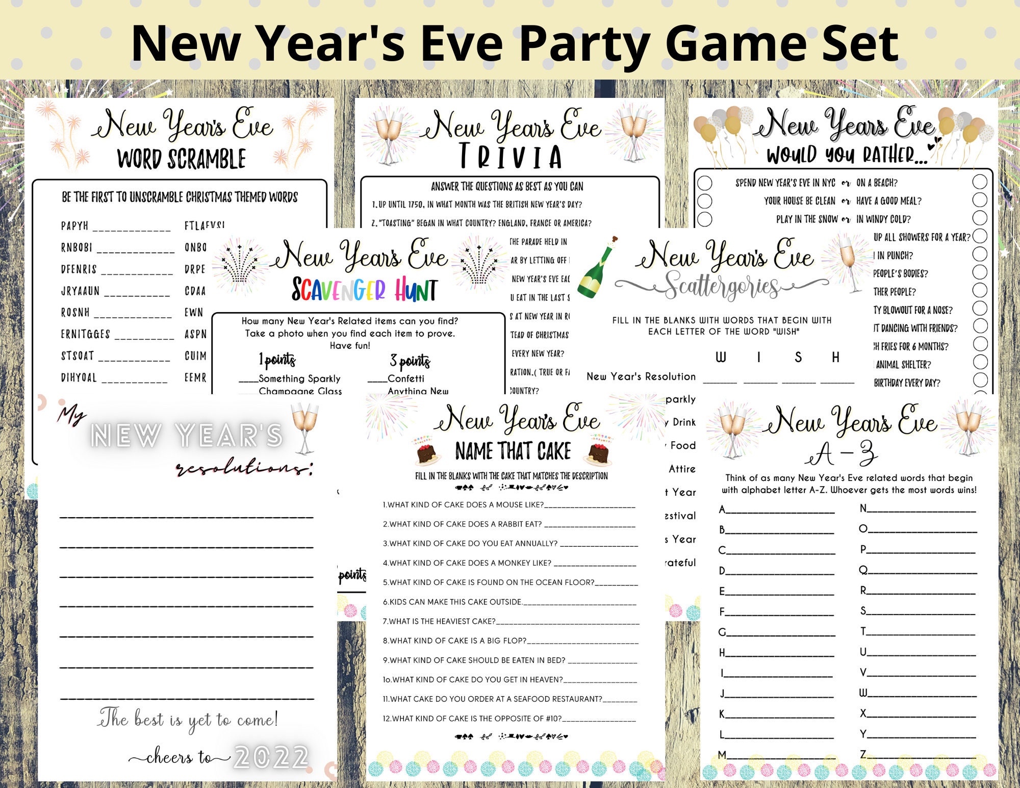 8 New Years Eve Game Set New Years Eve Printable Games New Etsy