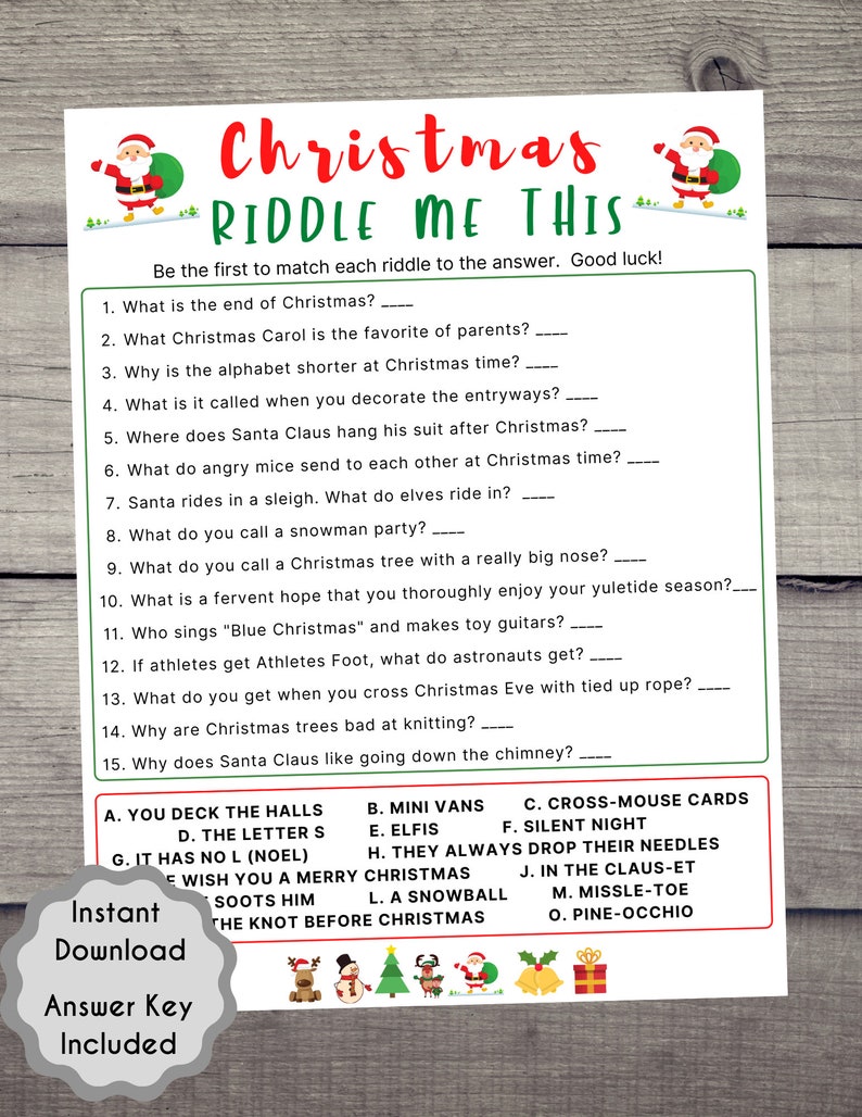 Christmas Riddle Game Christmas Game Printable Fun Holiday Party Game for All Ages Festive Christmas Game Group Xmas Game Family Christmas image 8