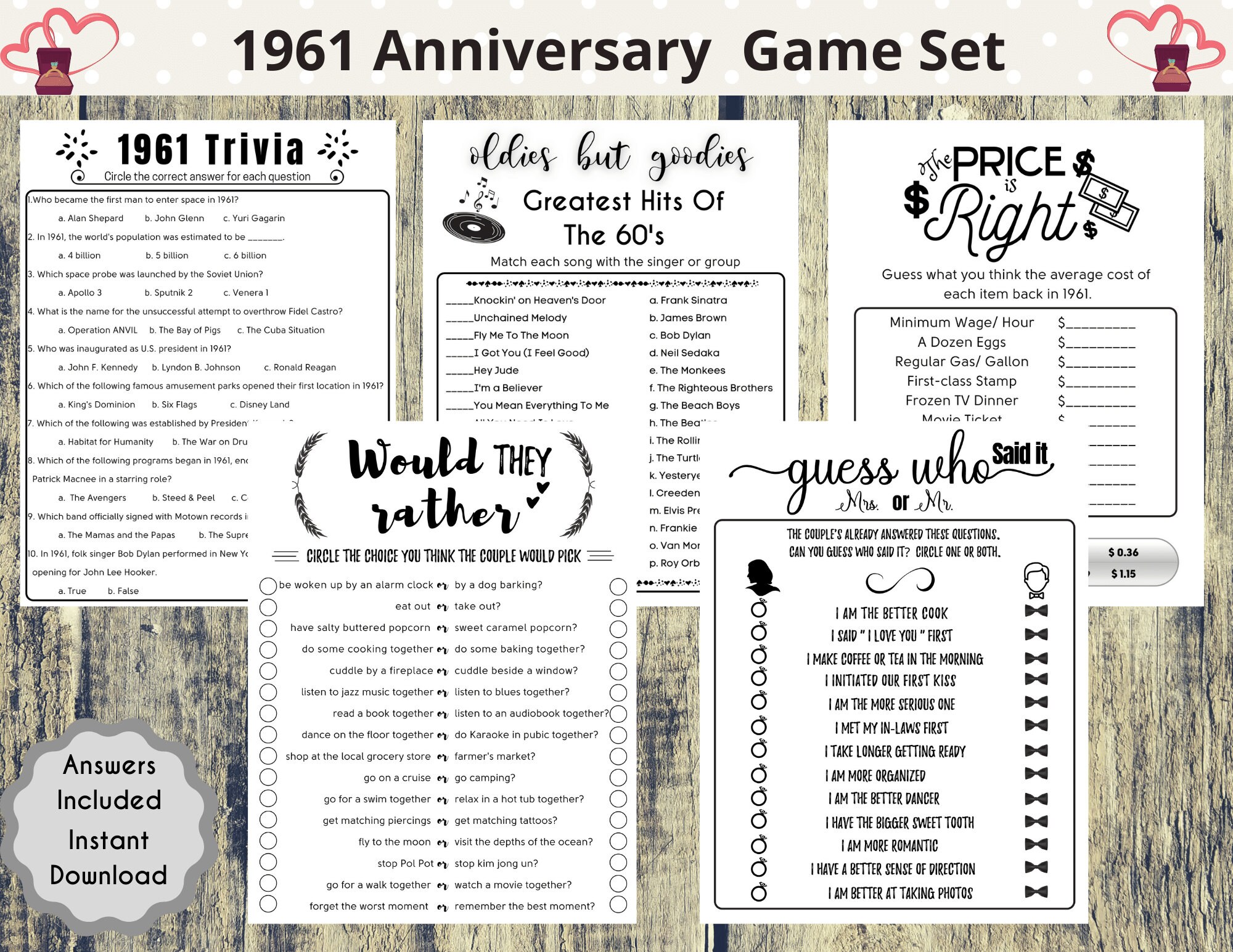 1961 60th Wedding Anniversary Party Games 60th Anniversary Etsy
