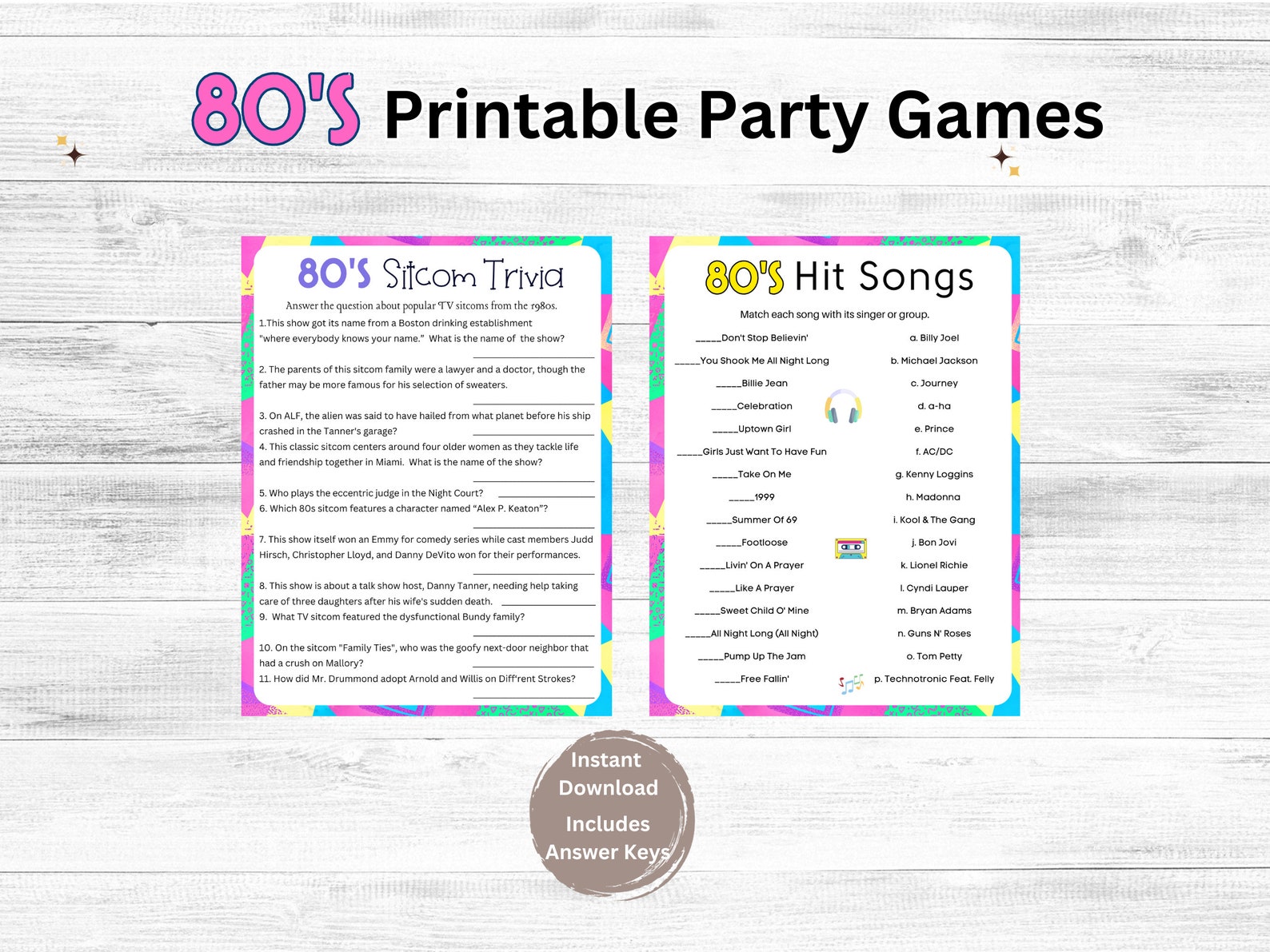 80s Party Games Printable, 80s Theme Party Games, 80s Music Movie ...