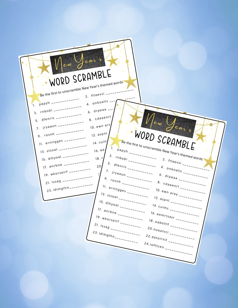 New Years Word Scramble Game New Years Printable Game Etsy