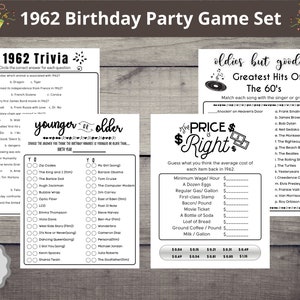 Born in 1962 Birthday Games Bundle 63rd Birthday Party games 1962 Trivia Fun Printable DIGITAL Minimalist Party Game for Her Him Men Woman