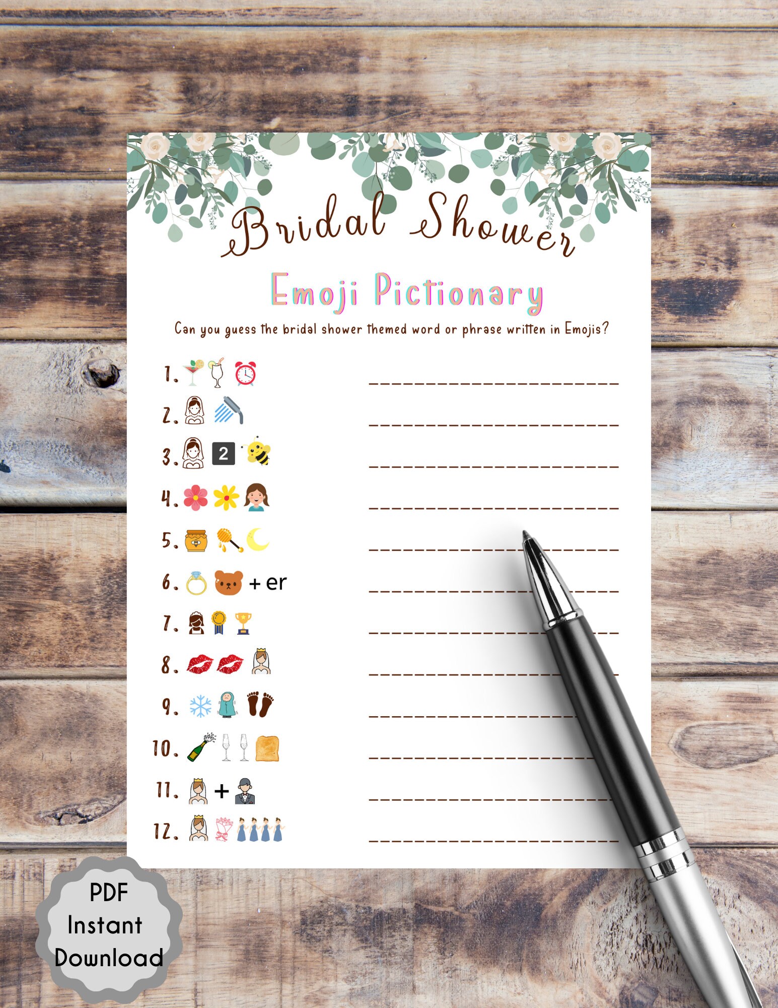 Bridal Shower Emoji Pictionary Game, PDF Printable Download, Newlywed ...