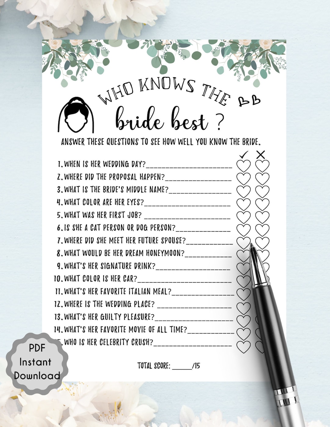 Bridal Shower Game Who Knows Bride Best L Newlywed Party L - Etsy