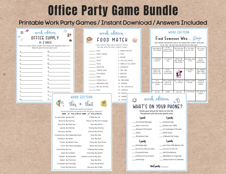 12 Office Party Printable Game Bundle Coworker Staff Game Etsy