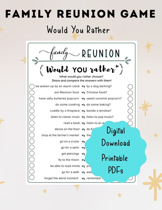 Printable Would You Rather Game Family Reunion Party 