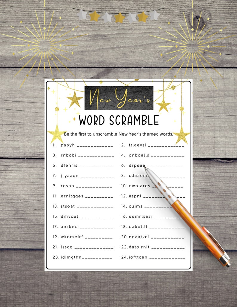 New Years Word Scramble Game New Years Printable Game Etsy
