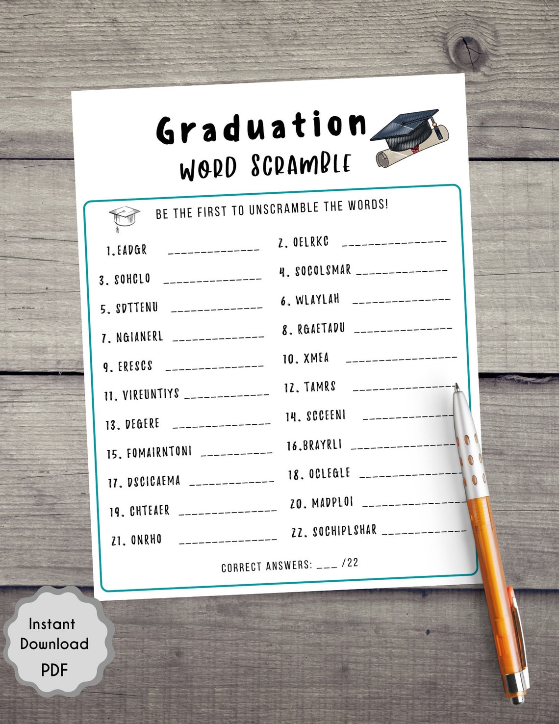 2021 graduation party game word scramble graduation party