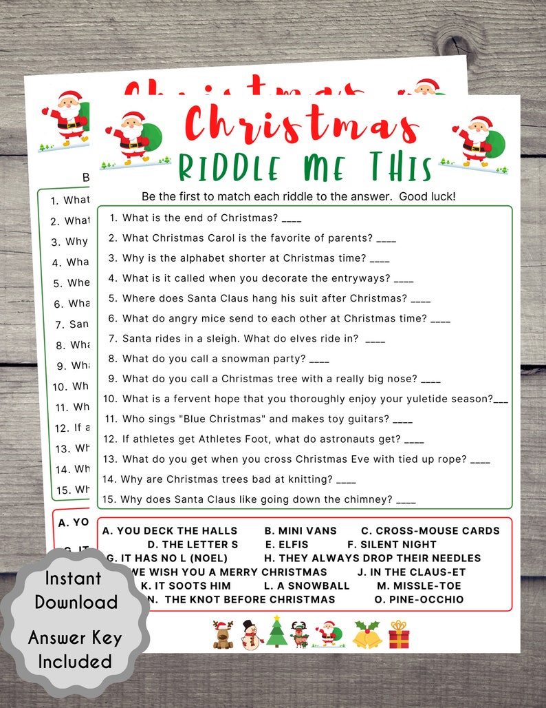 Christmas Riddle Game Christmas Game Printable Fun Holiday Party Game for All Ages Festive Christmas Game Group Xmas Game Family Christmas image 2