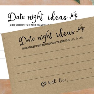 Date Night Ideas Bridal Shower Card, Printable, Bride Party, Fun Card ...