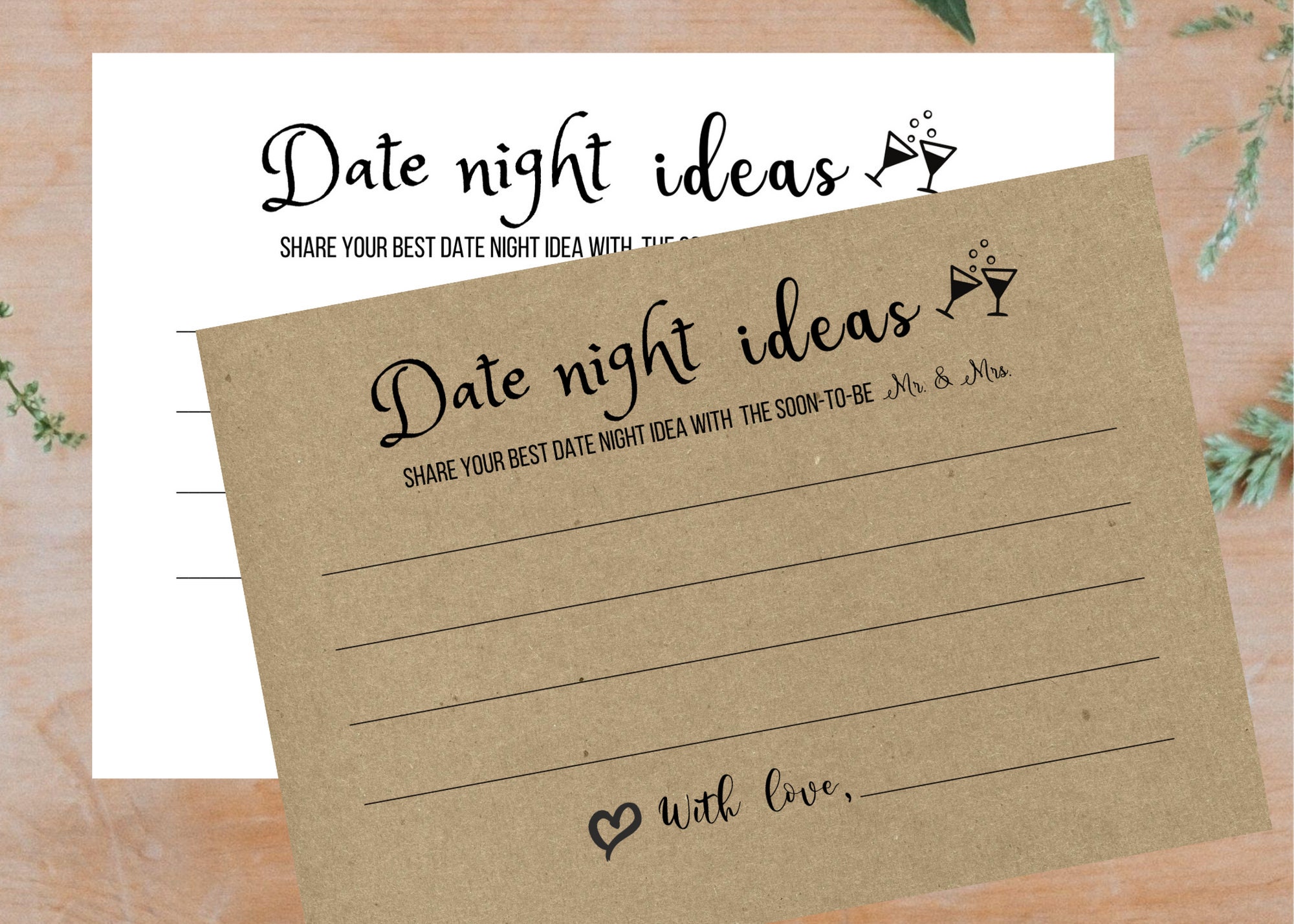 Date Night Ideas Bridal Shower Card Printable Bride Party - Etsy
