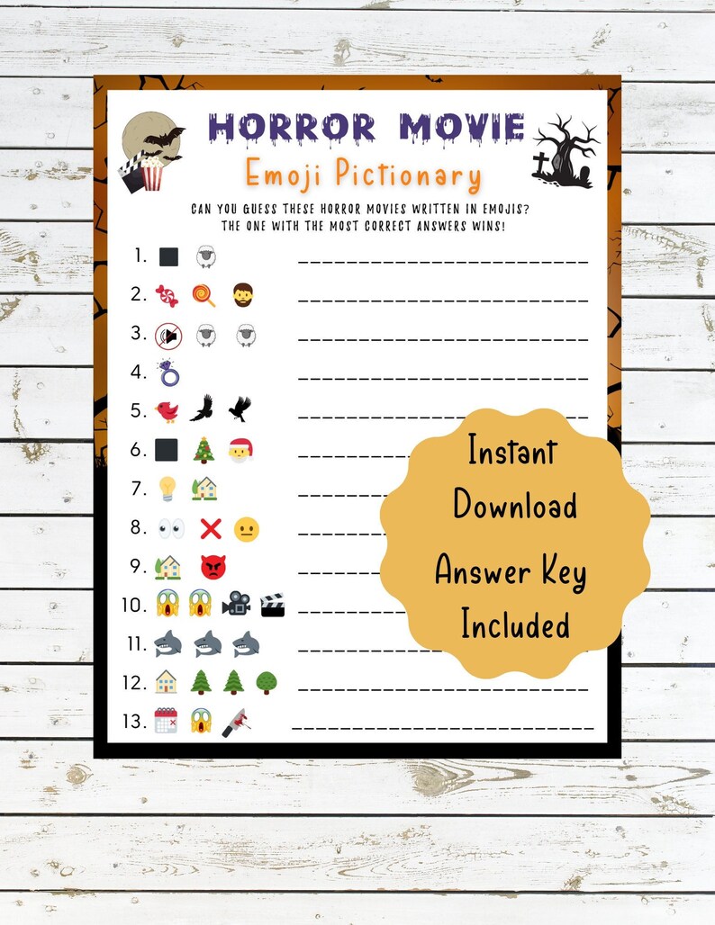 Halloween Horror Movie Emoji Pictionary Printable Game Scary Etsy