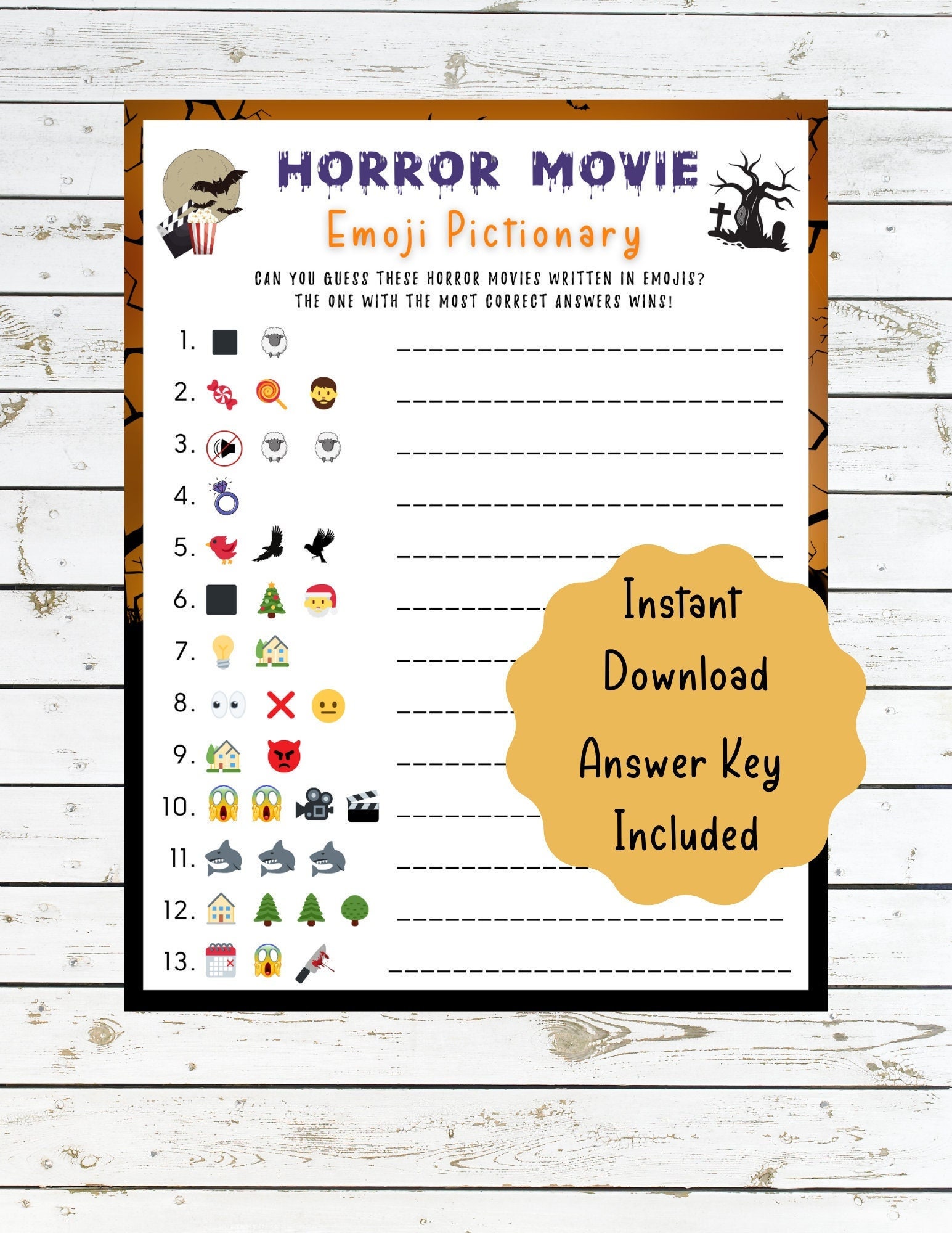 Halloween Horror Movie Emoji Quiz Halloween Activity Printables Emoji  Pictionary 2 Fun Rounds Horror Movies Instant Download 