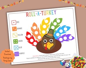 Thanksgiving Game for Kids Roll A Turkey Candy Dice Game Printable Candy Dice Game Thanksgiving Activity for Kids Holiday Game Friendsgiving